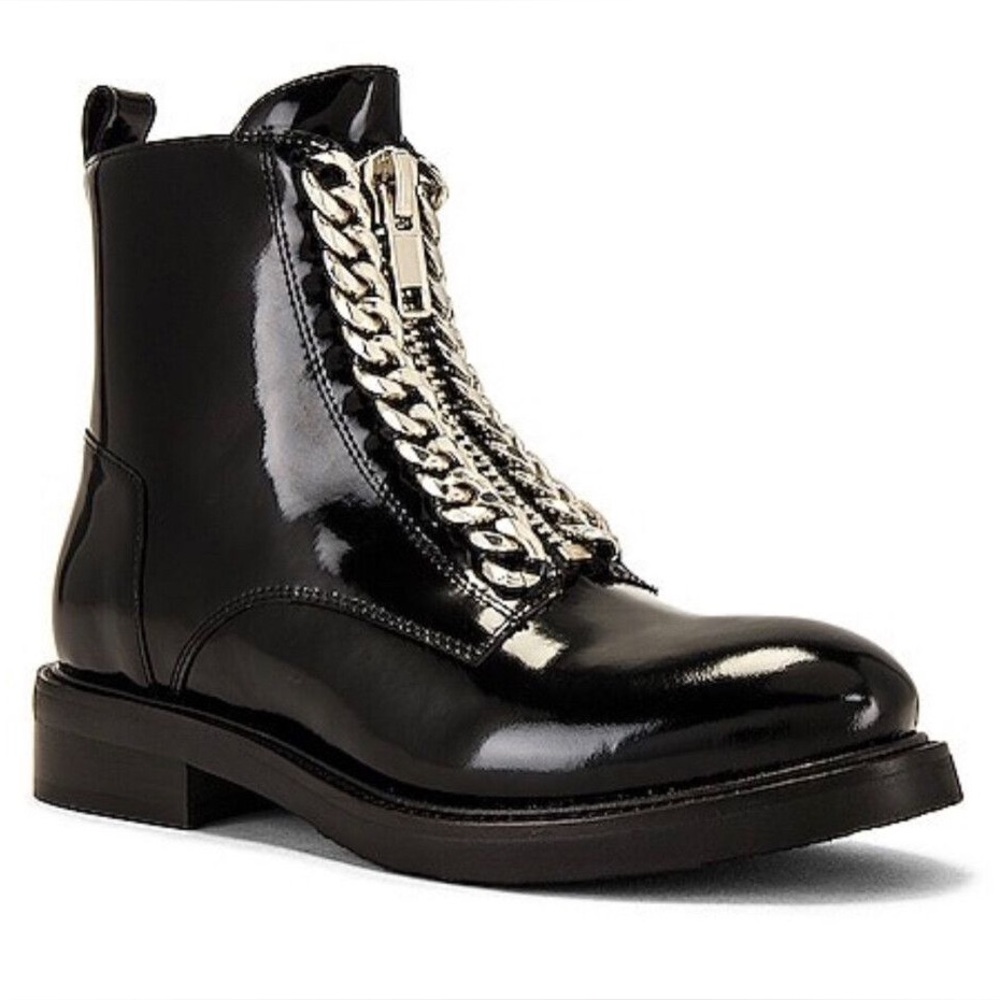 Jeffrey Campbell DAMON-Z Black Silver Chain Combat Ankle Dress Booties Sz 6